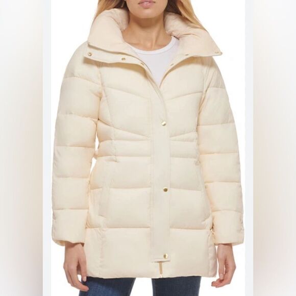 Cole Haan Signature quilted puffer jacket in cream XL. NWT - Picture 1 of 10